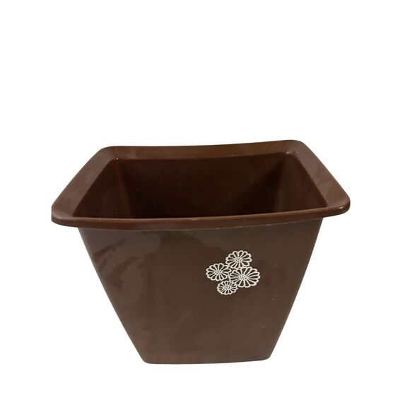 Rubbermaid rubber brown flower vanity vintage trash can 10x7" wastebasket - Picture 1 of 6